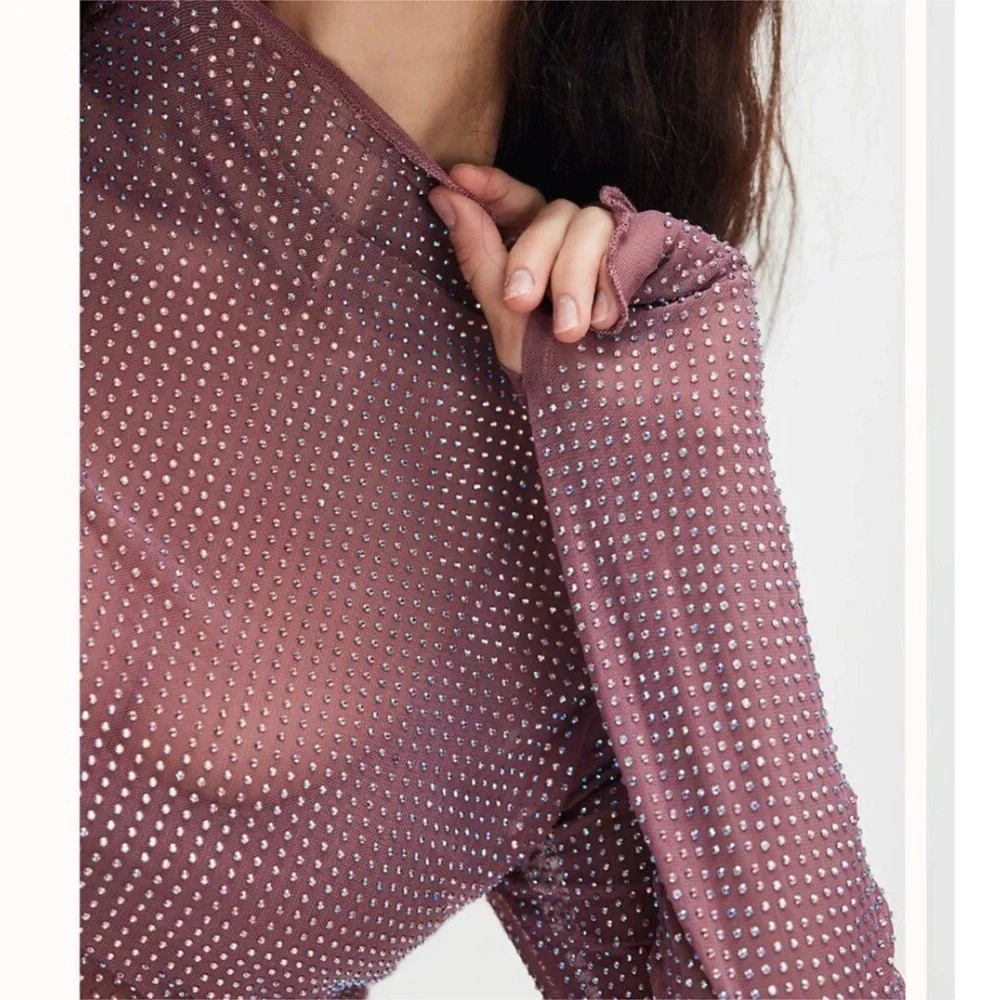 NWT Free People Dance All Night Long Sleeve top-Wistful mauve- XL
